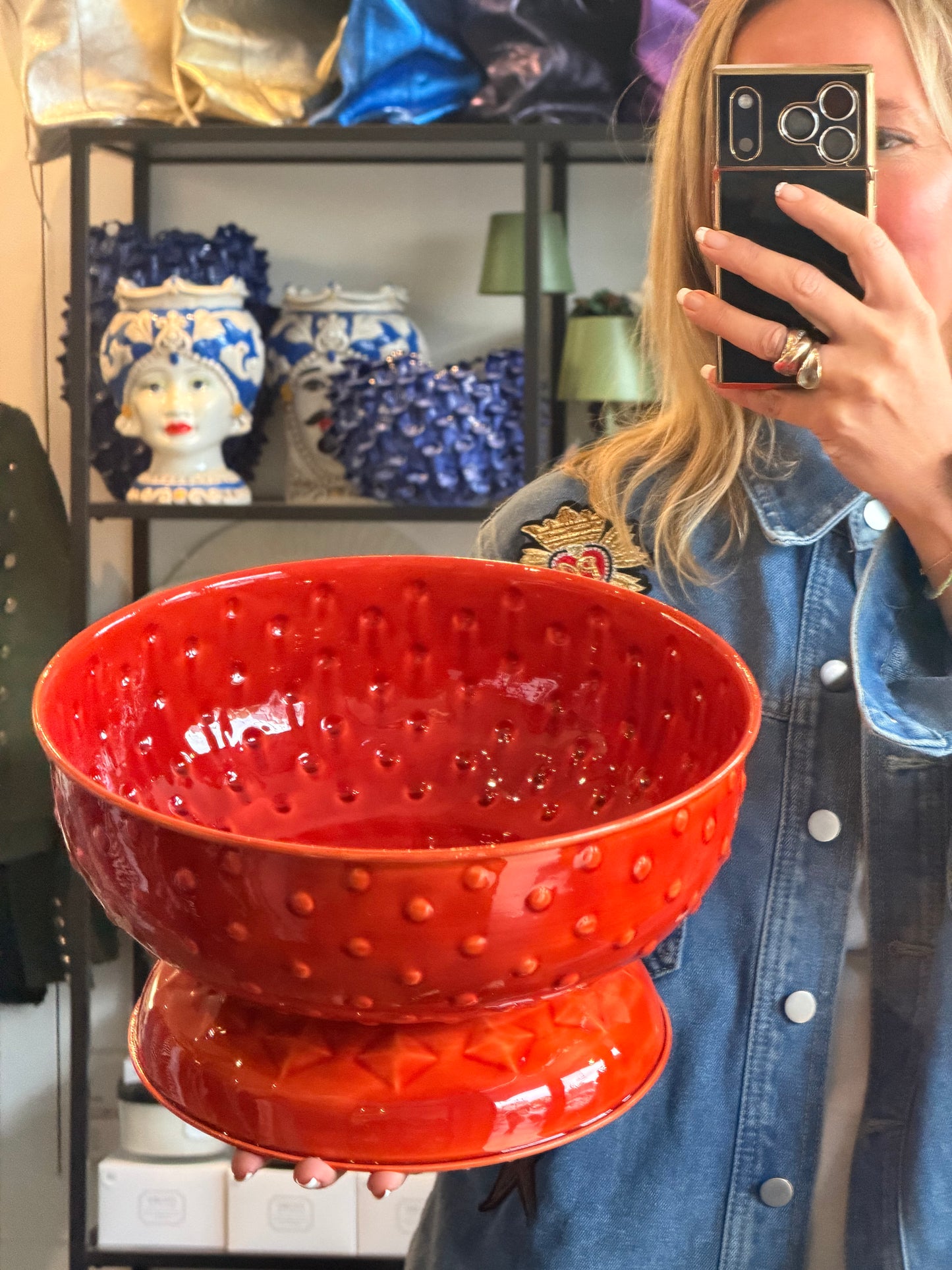 Footed Glazed Tin Fruit Bowl-  tangerine