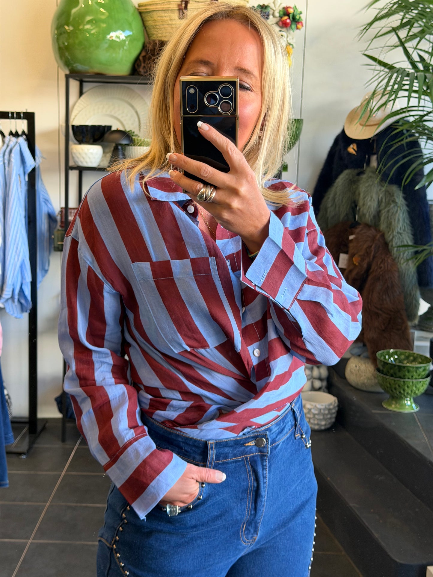 Riviera Stripe LInen Shirt - blue & berry
