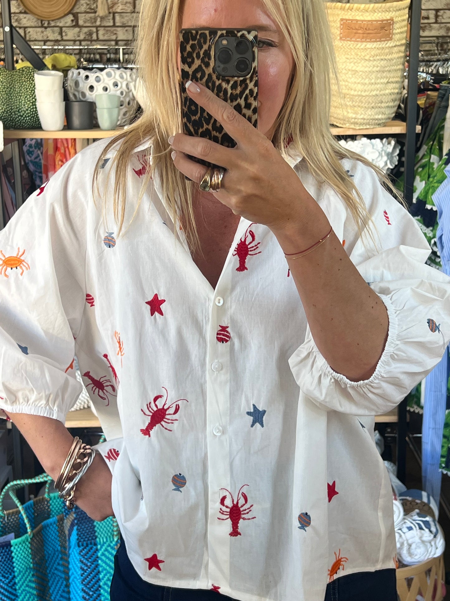 Embroidered Seaside Shirt Top