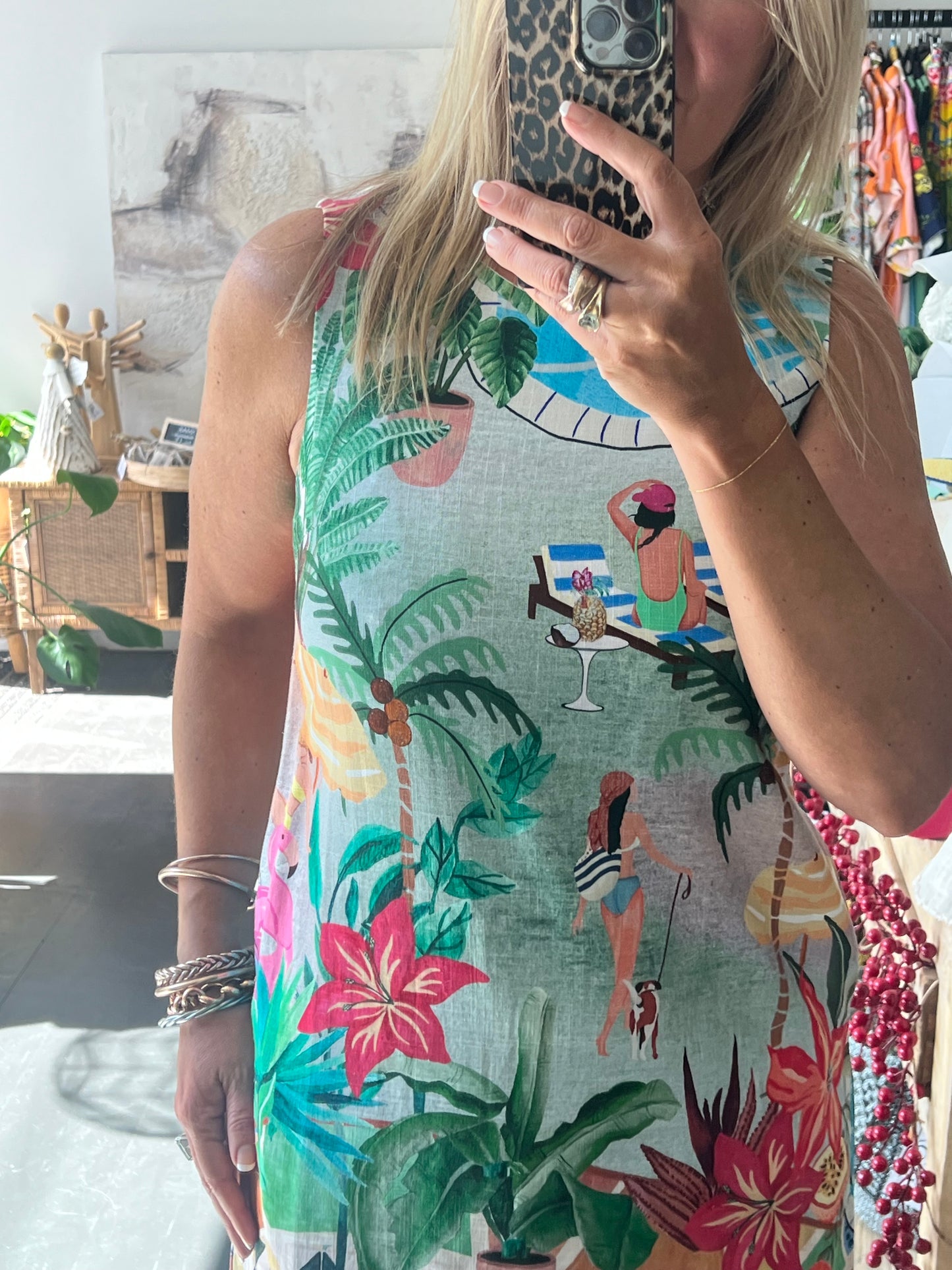 Sleeveless Shift Linen Dress - pool side
