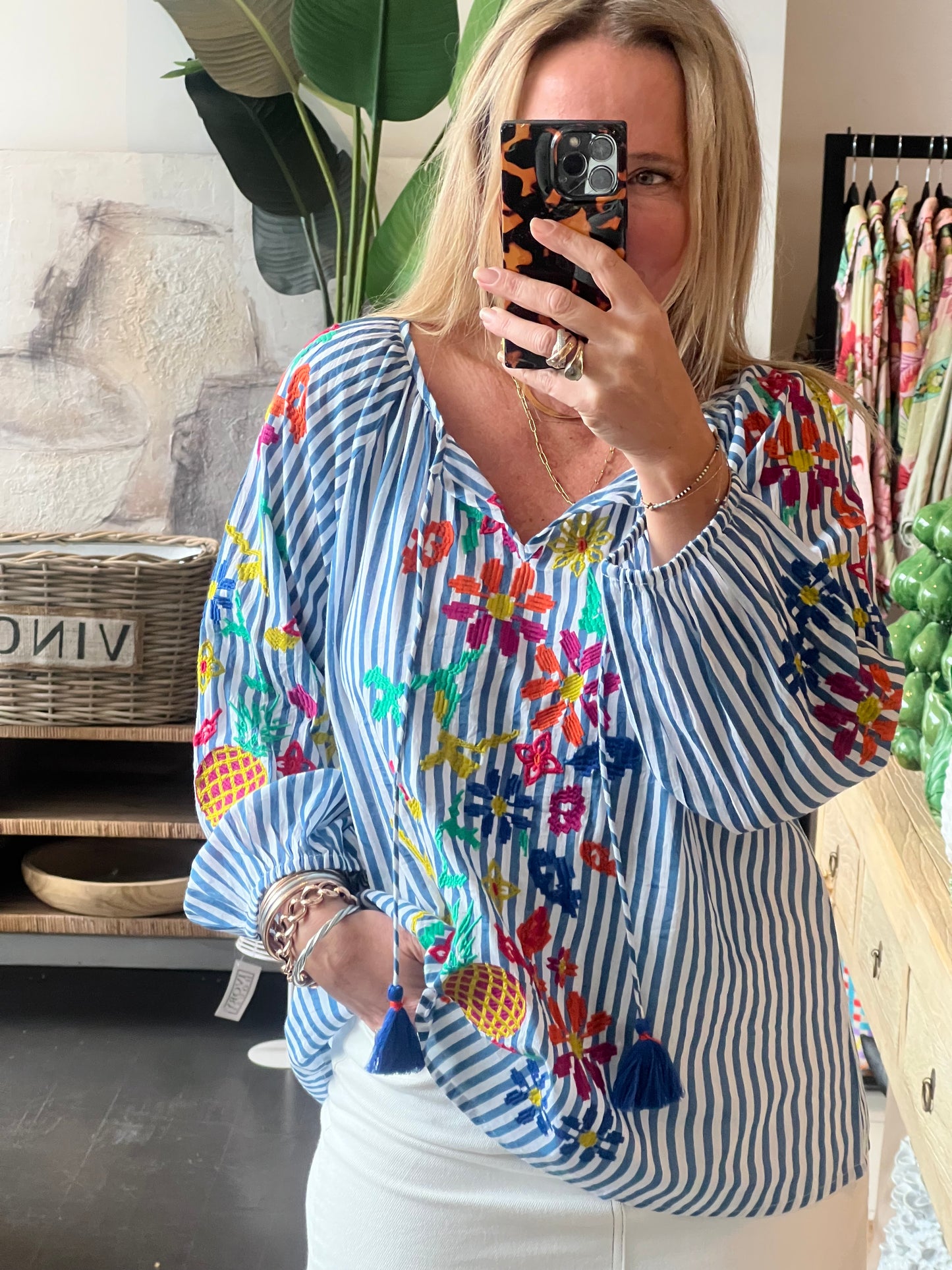Santorini Cotton Embroidered Shirt Top