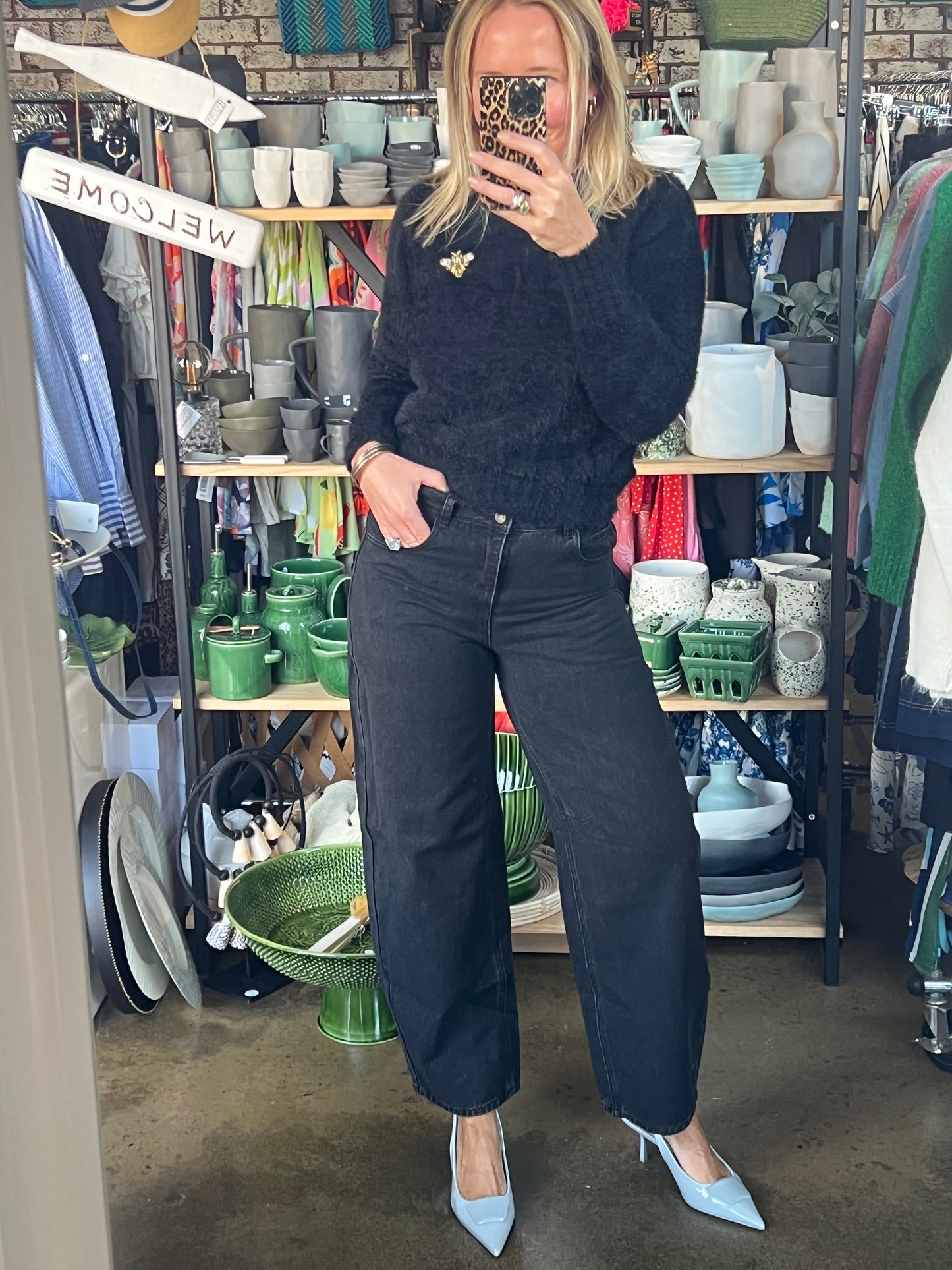 Denim Barrel Jeans - black