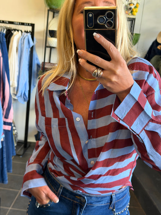 Riviera Stripe LInen Shirt - blue & berry