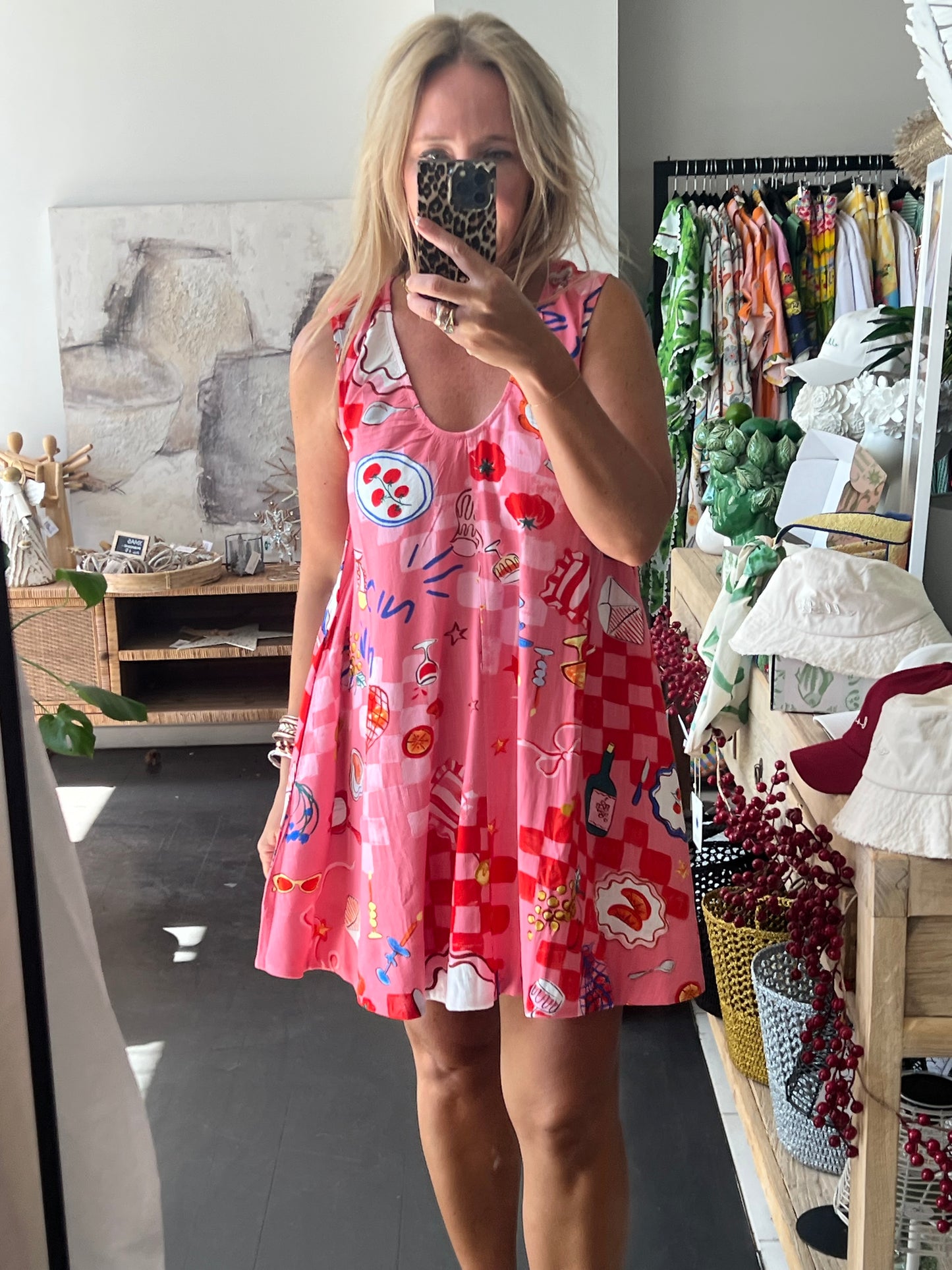 Sleeveless Scoop Neck Swing Shift Linen Dress