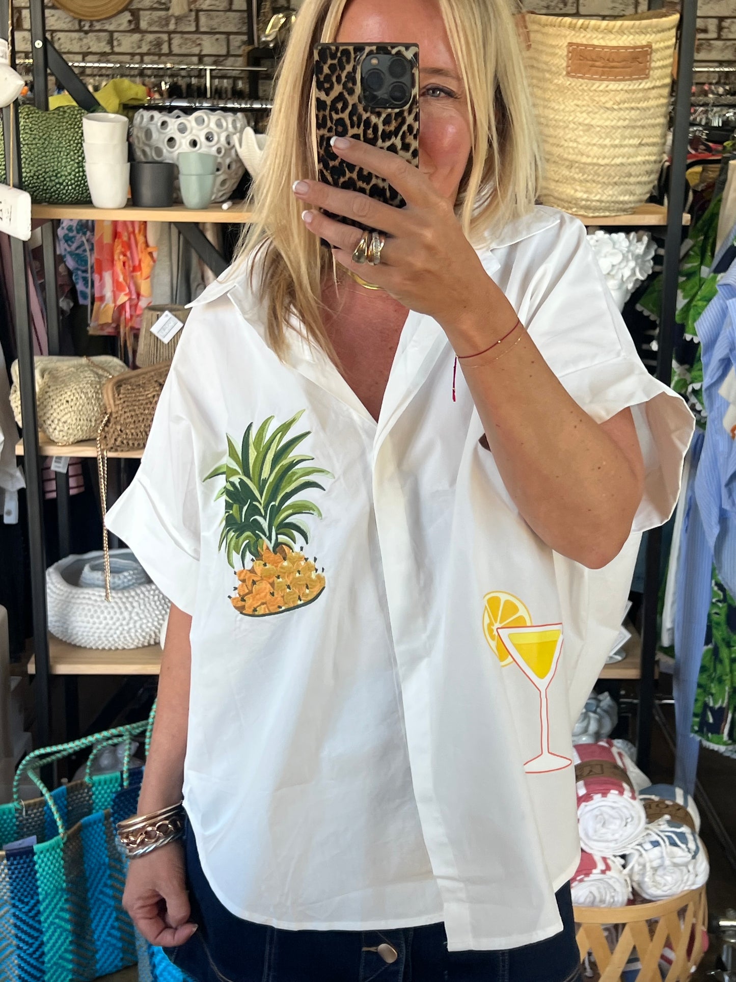 Embroidered Pina Colada Shirt Top