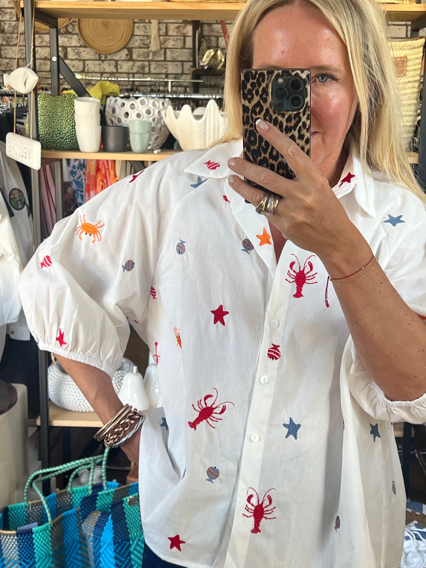Embroidered Seaside Shirt Top