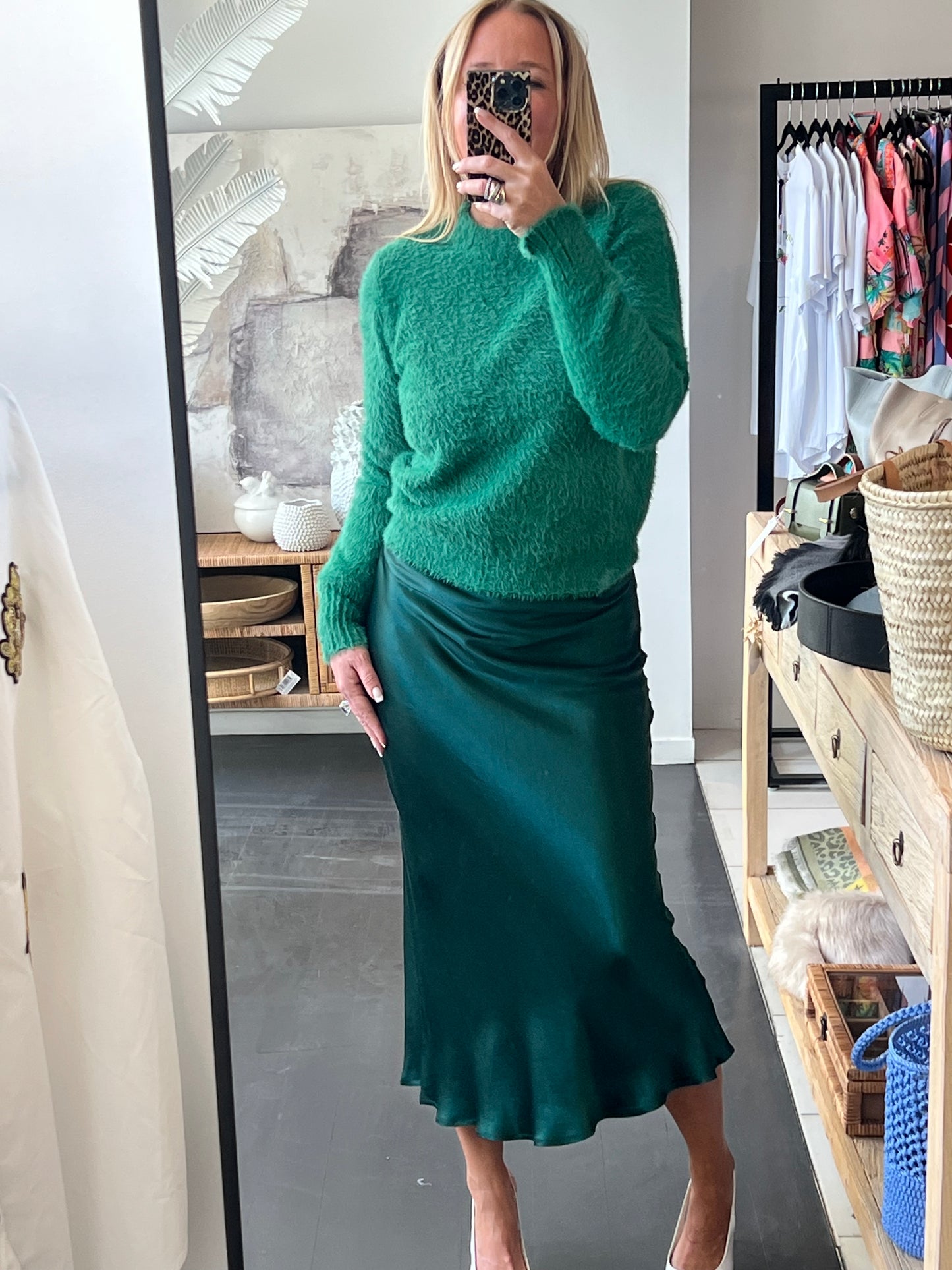 Slinky Midi Skirt - green