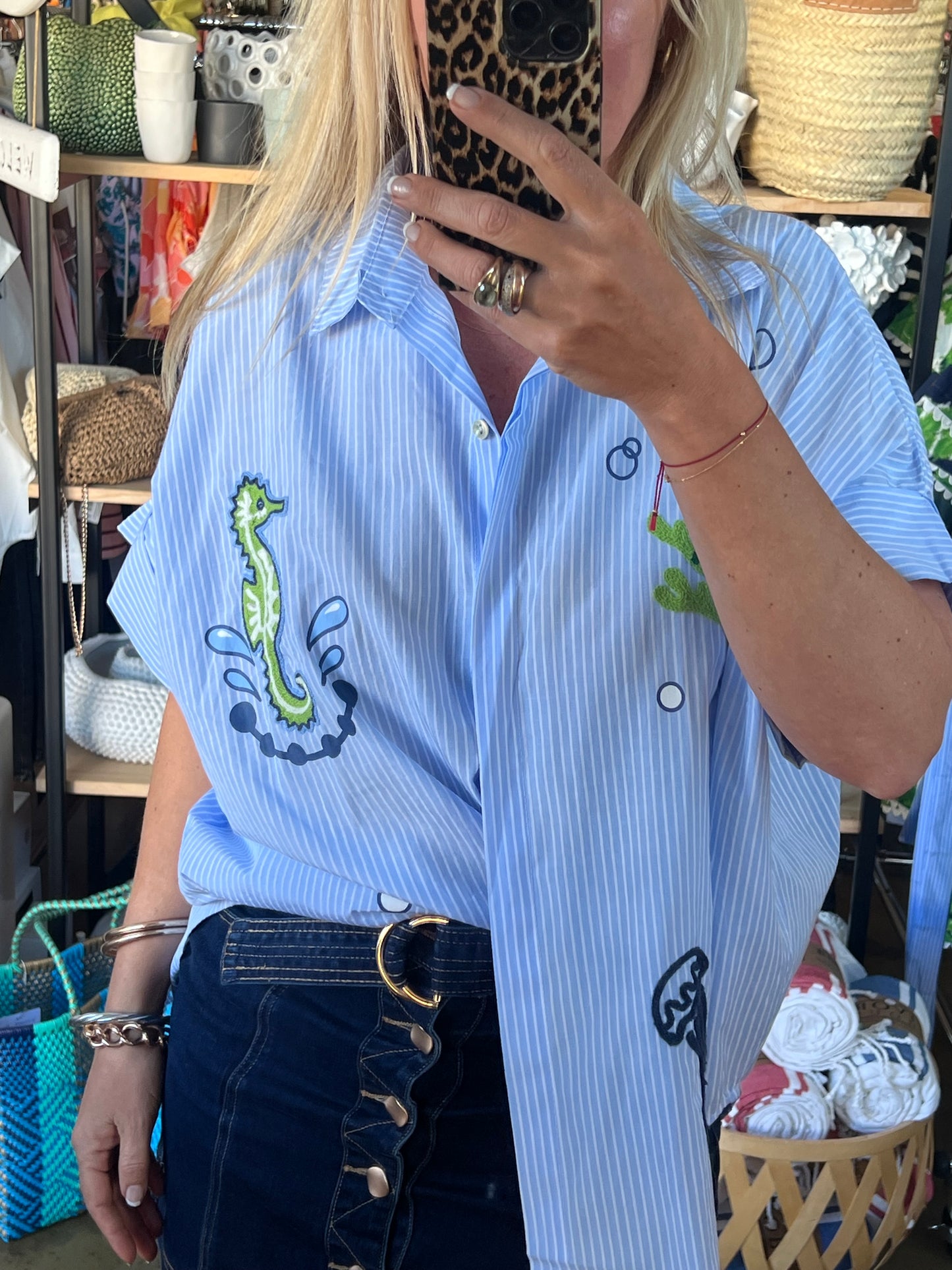 Embroidered Seahorse Shirt Top