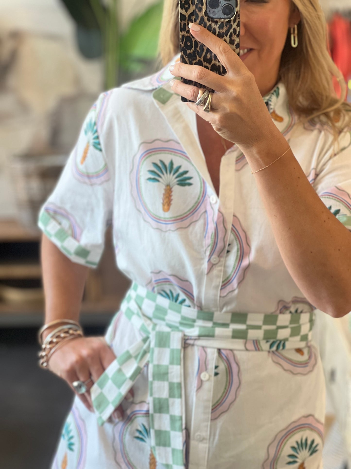 Shift Shirt Dress- Palm print