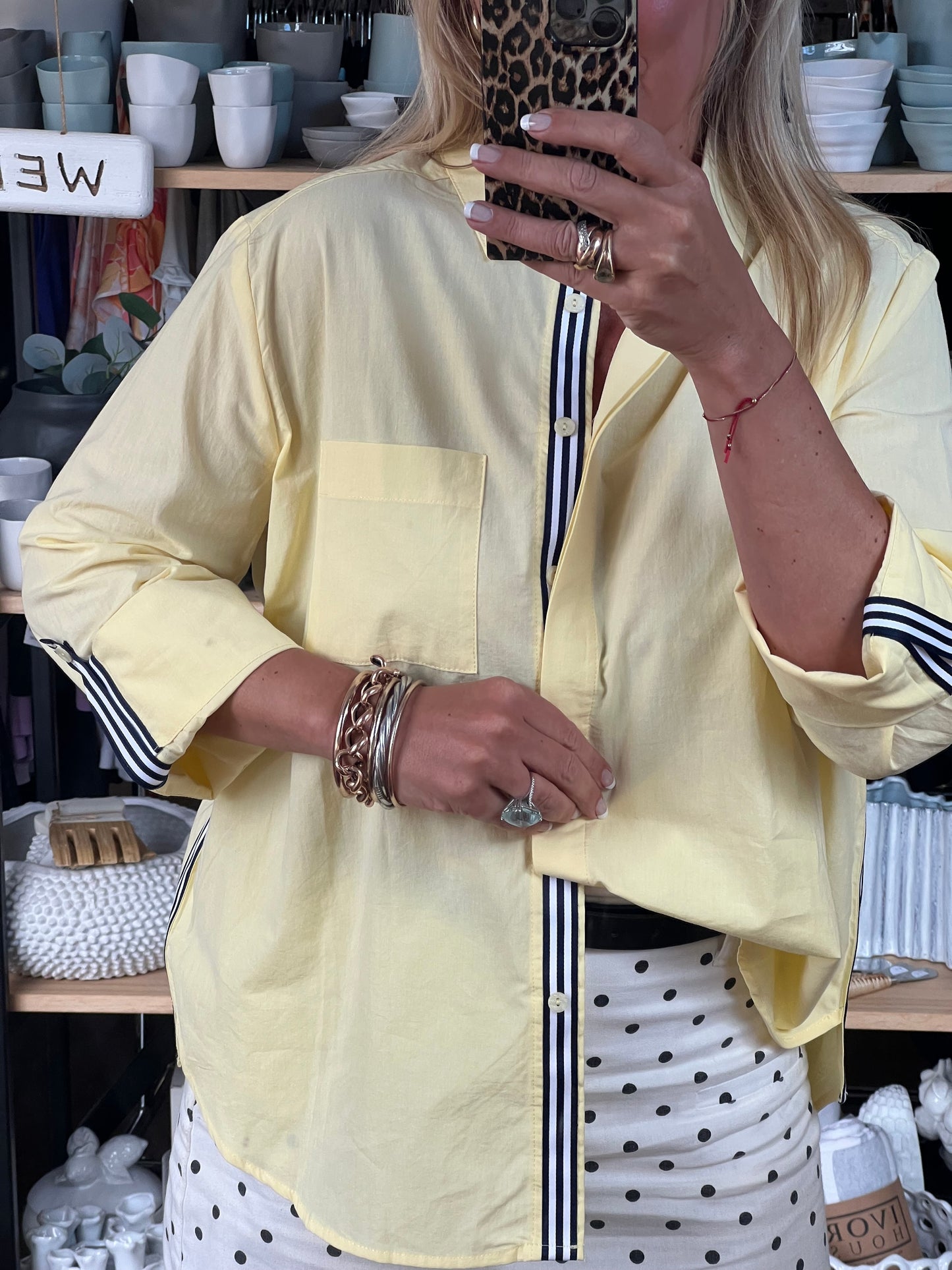 Racer Stripe Cotton Shirt - butter yellow