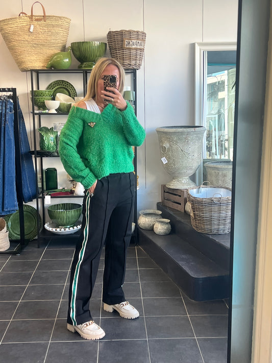 Pinstripe Ponti Pintuck Pants- green stripe