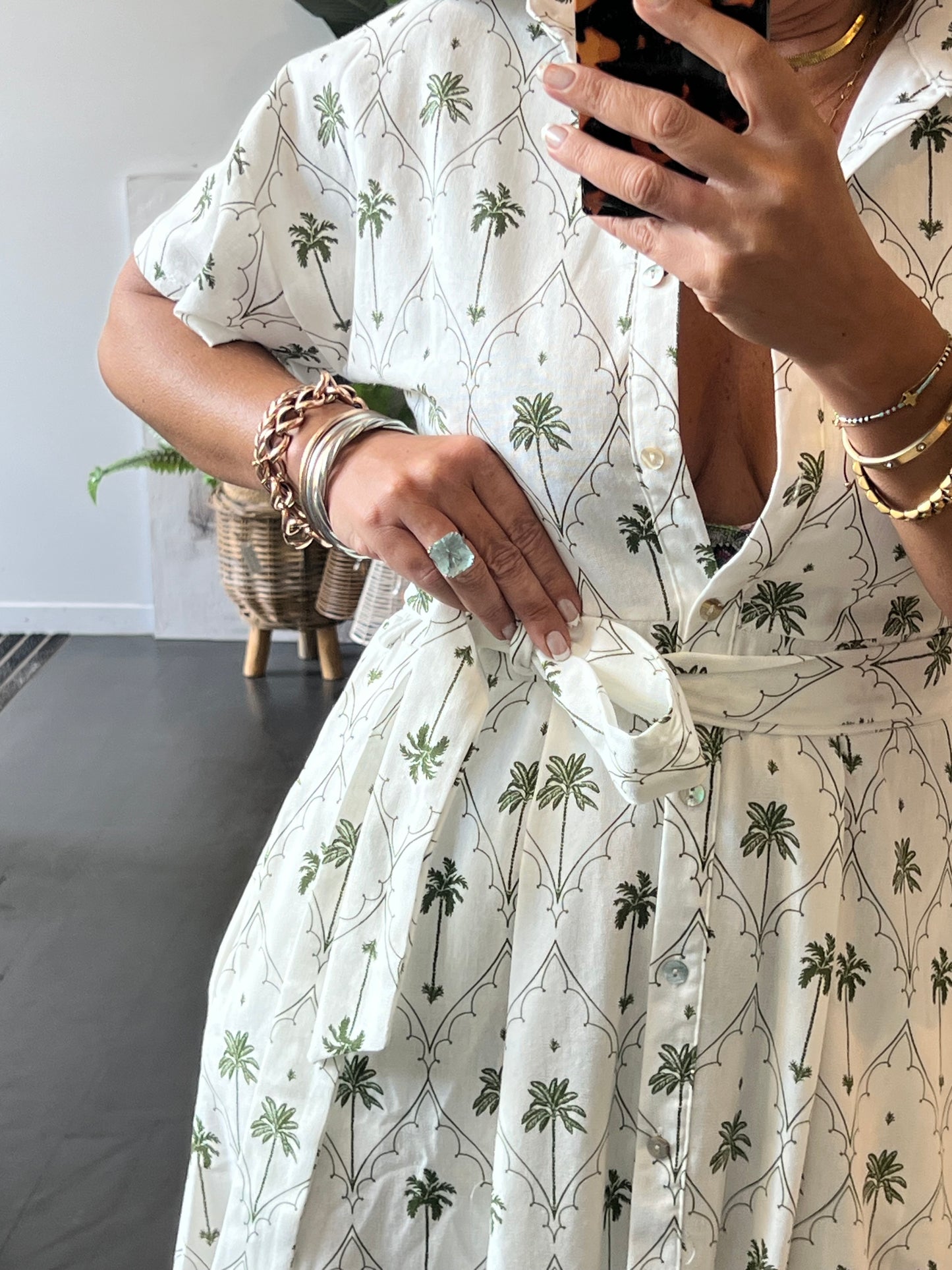 Spring Palm Shirt Dress