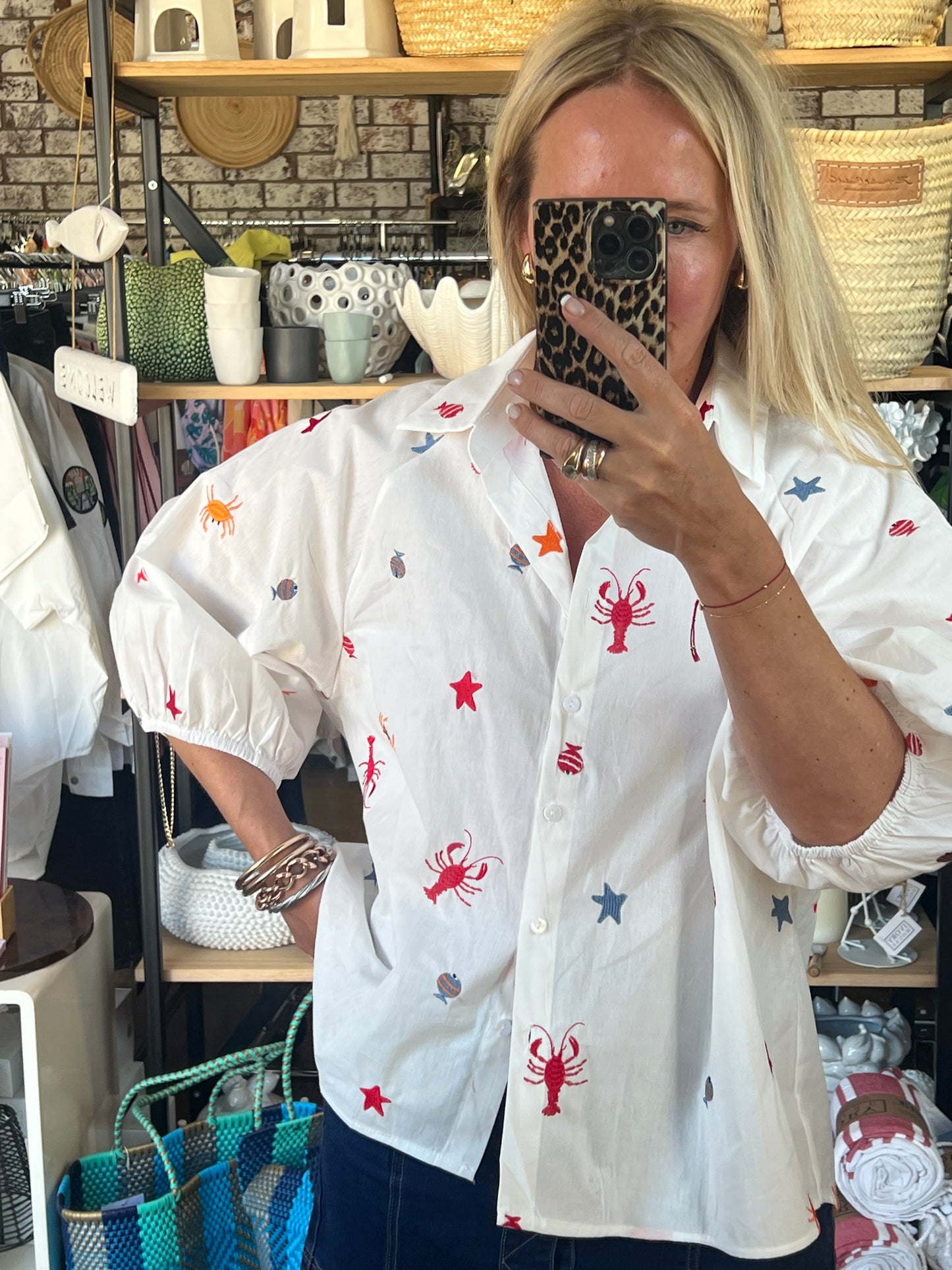 Embroidered Seaside Shirt Top