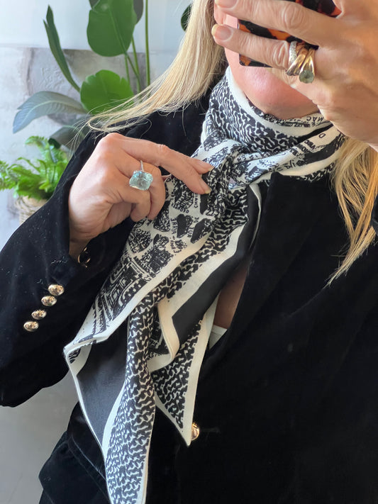 Neck Scarf Velvet & Cashmere- black white streets of Paris