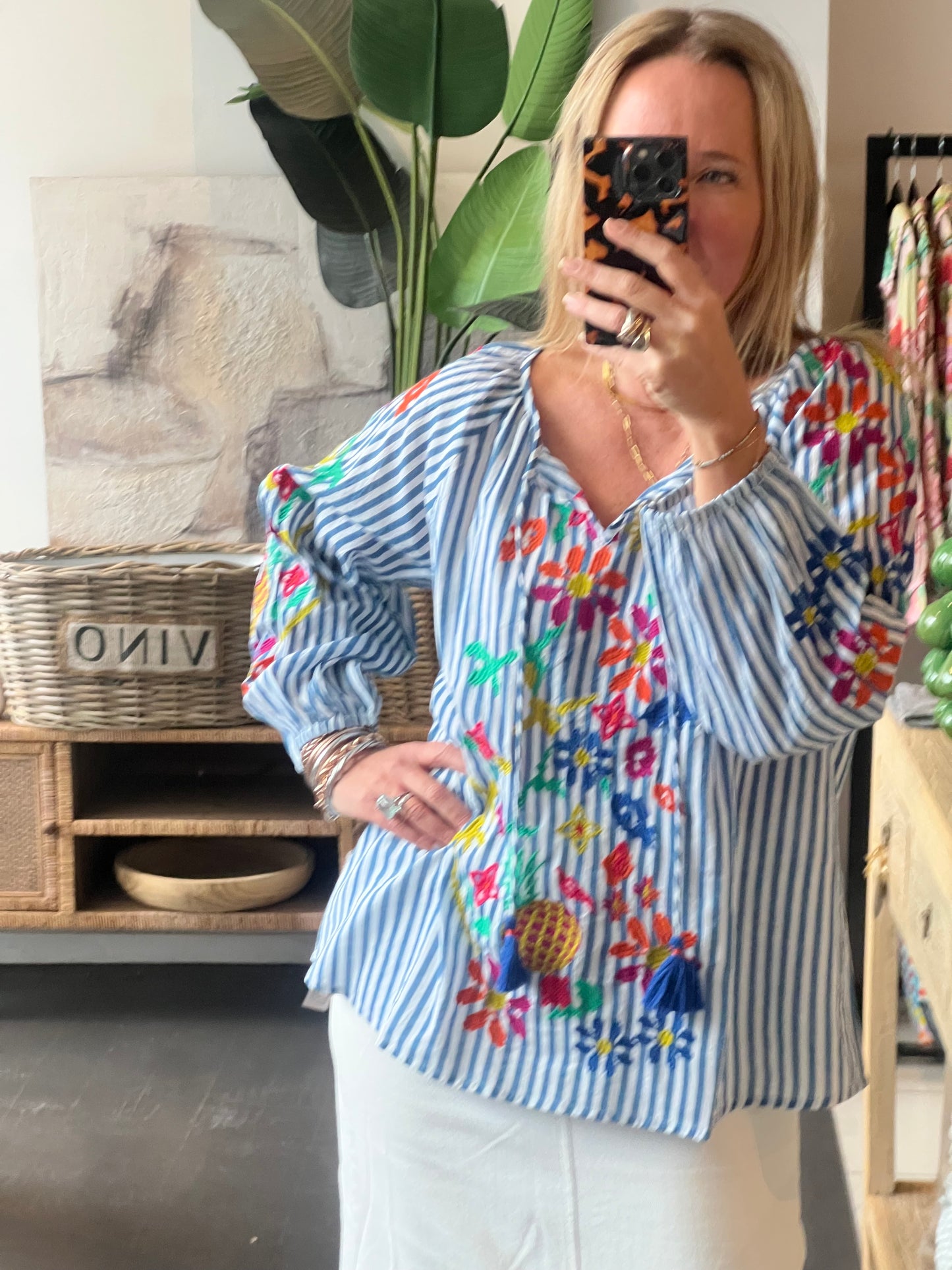 Santorini Cotton Embroidered Shirt Top