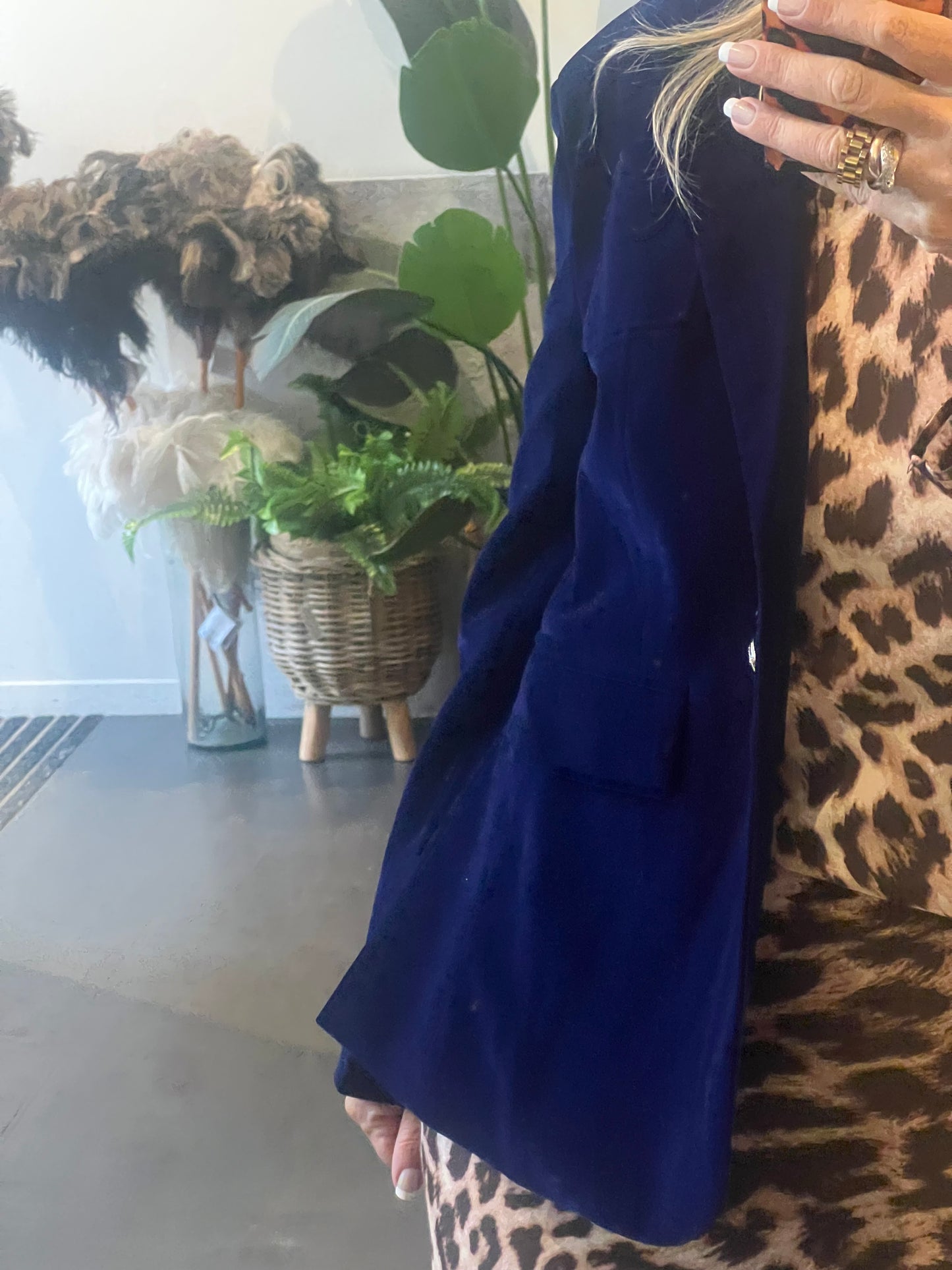 Velvet Blazer Black with Gold Buttons-electric blue