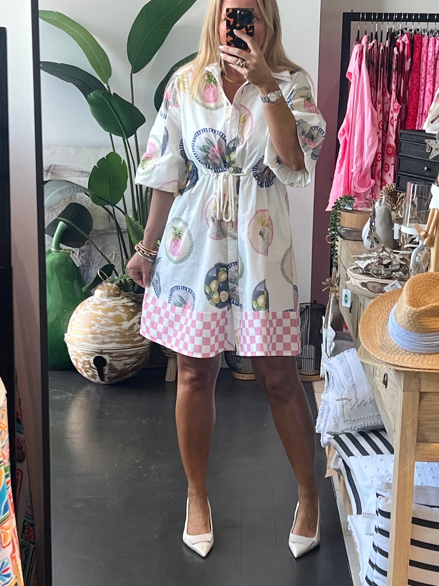 Coco Shirt Dress - pink Down Under print