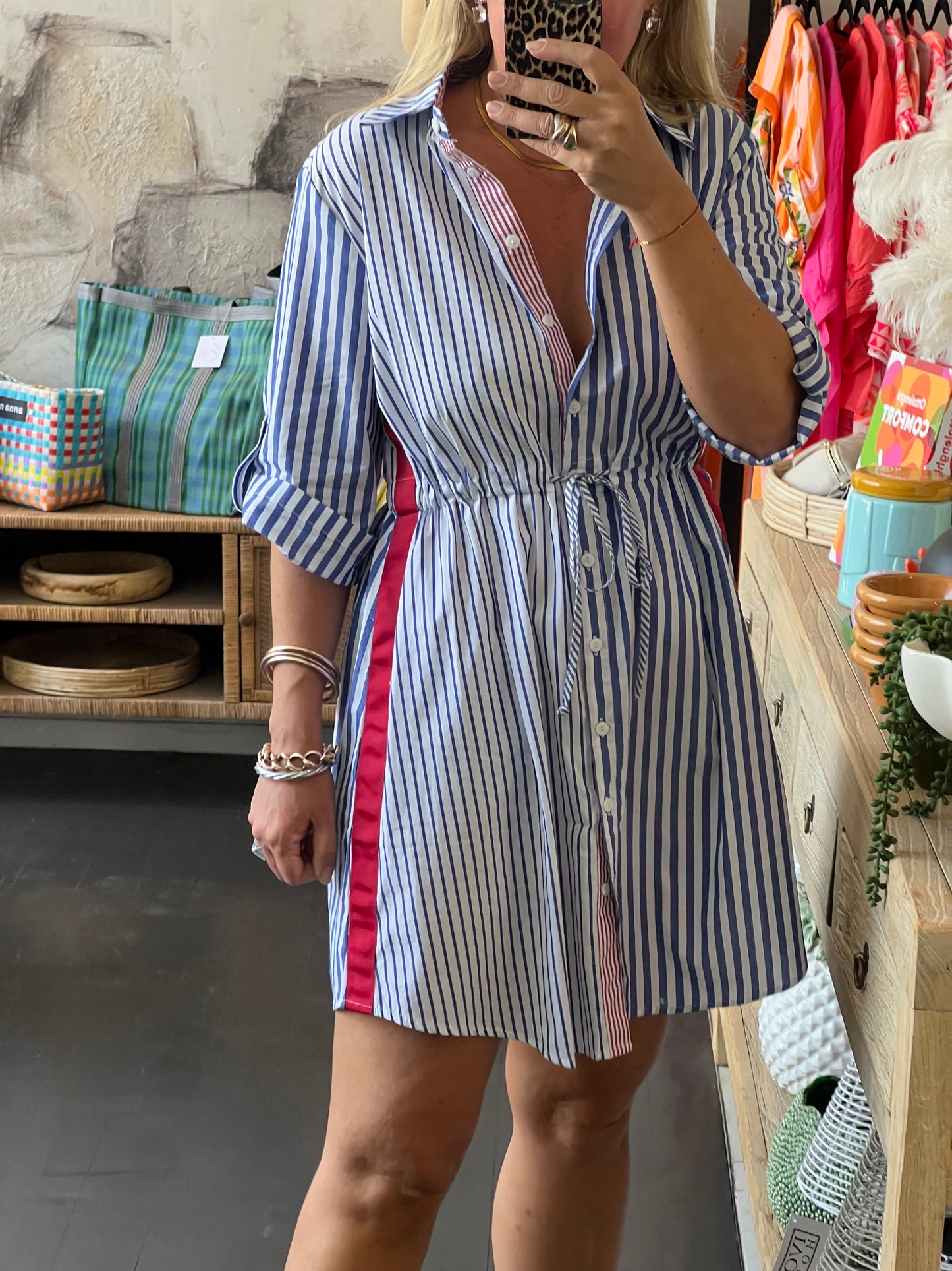 Blue & White Stripe Cotton Shirt Dress