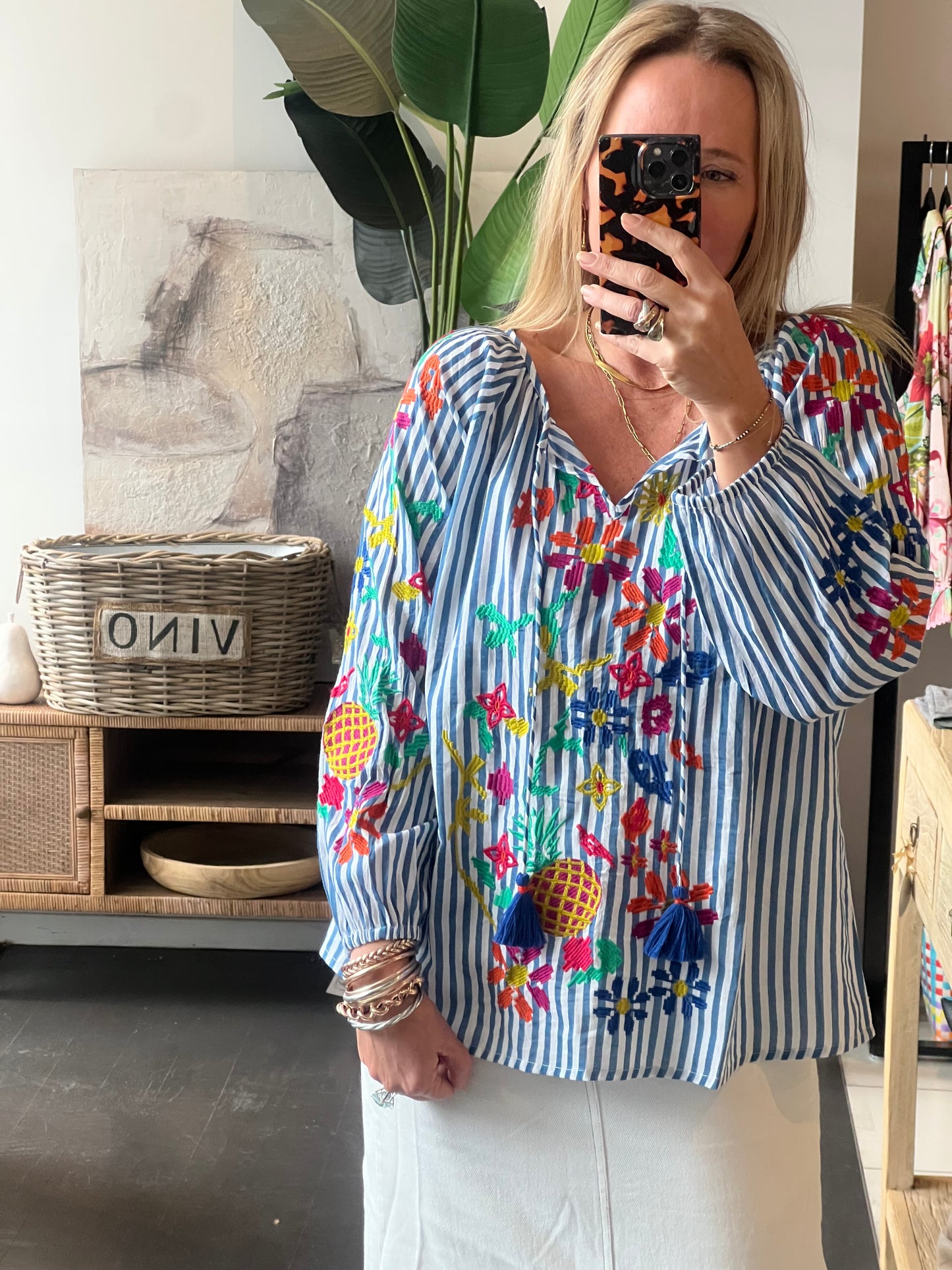 Santorini Cotton Embroidered Shirt Top