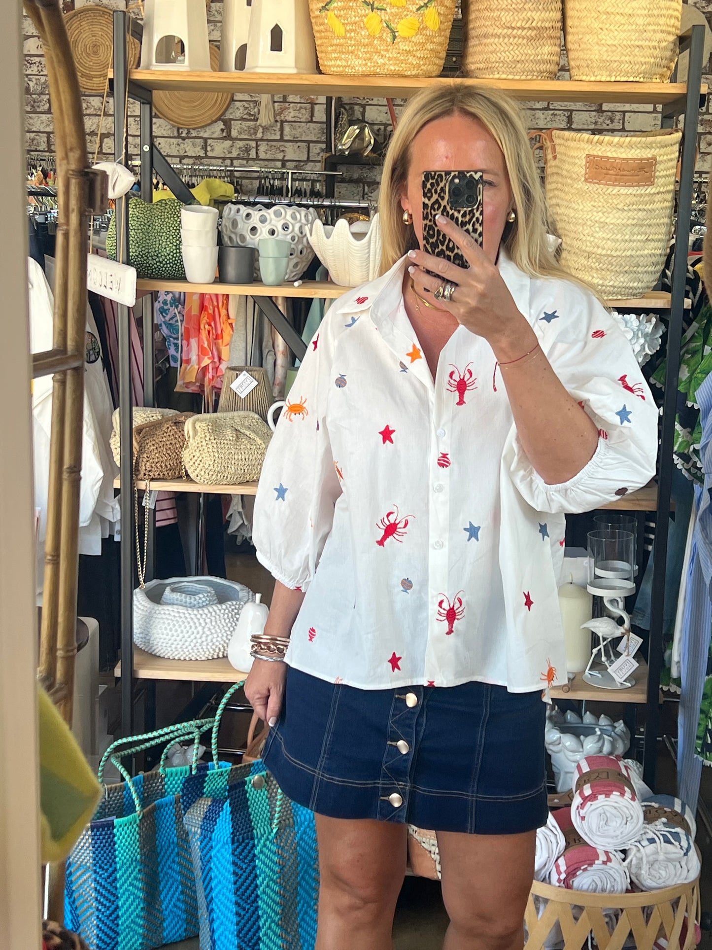 Embroidered Seaside Shirt Top