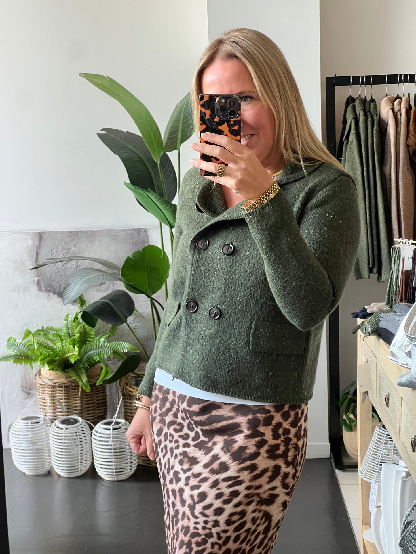 Speckled Knit Winter Cardi Jacket- olive