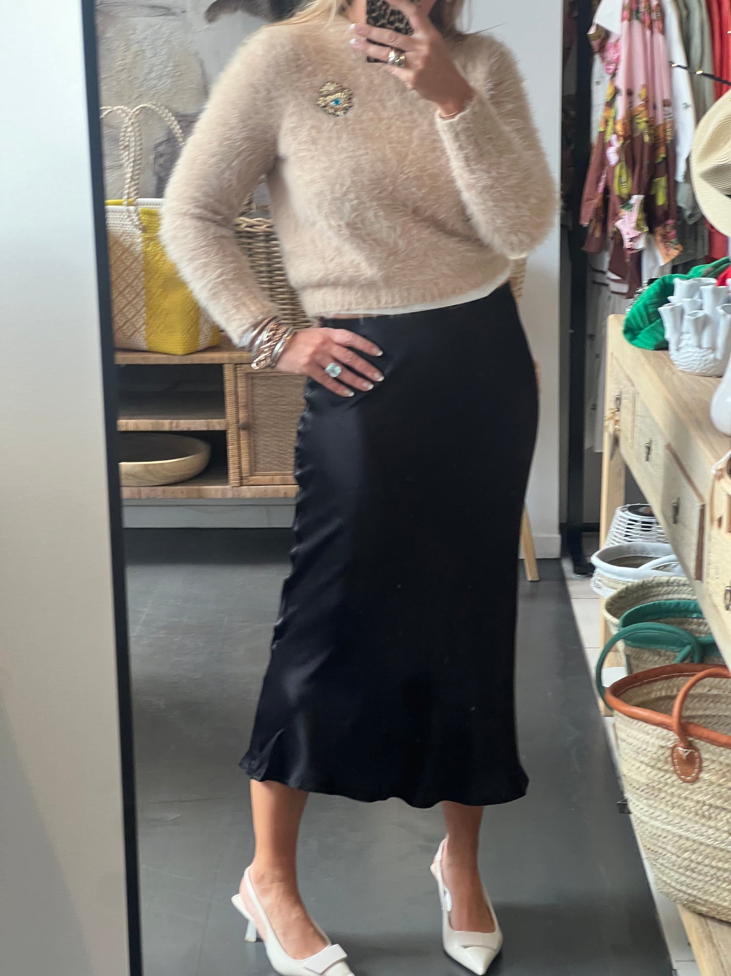 Slinky Midi Skirt - black