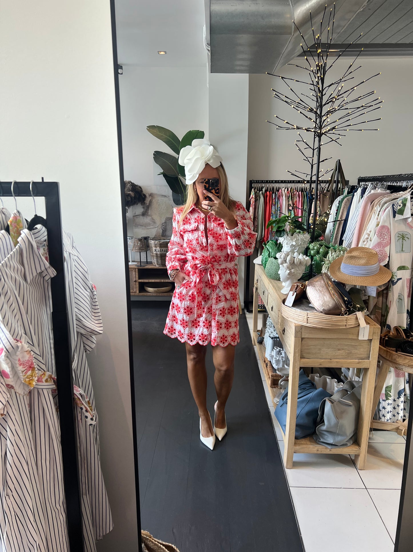 Broderie Anglaise Shirt Dress- red