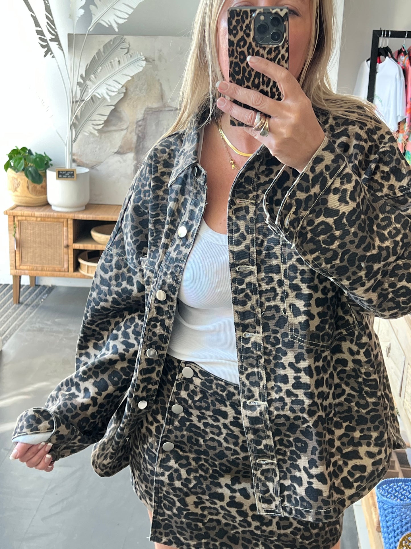 Denim Leopard Shirt Jacket shacket
