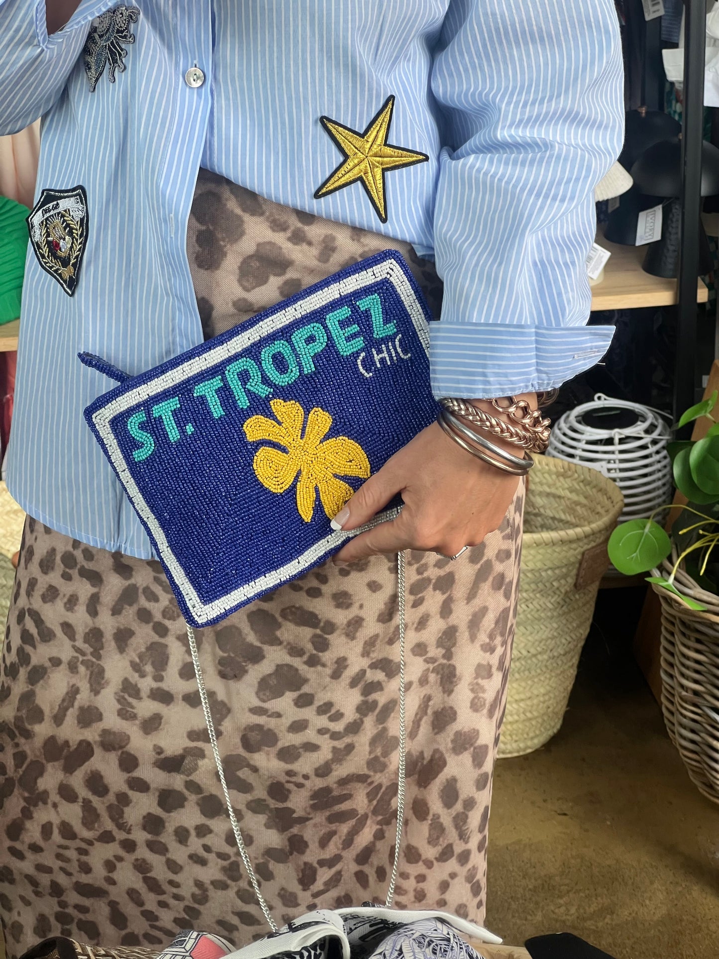 Beaded St.Tropez Clutch Bag with chain