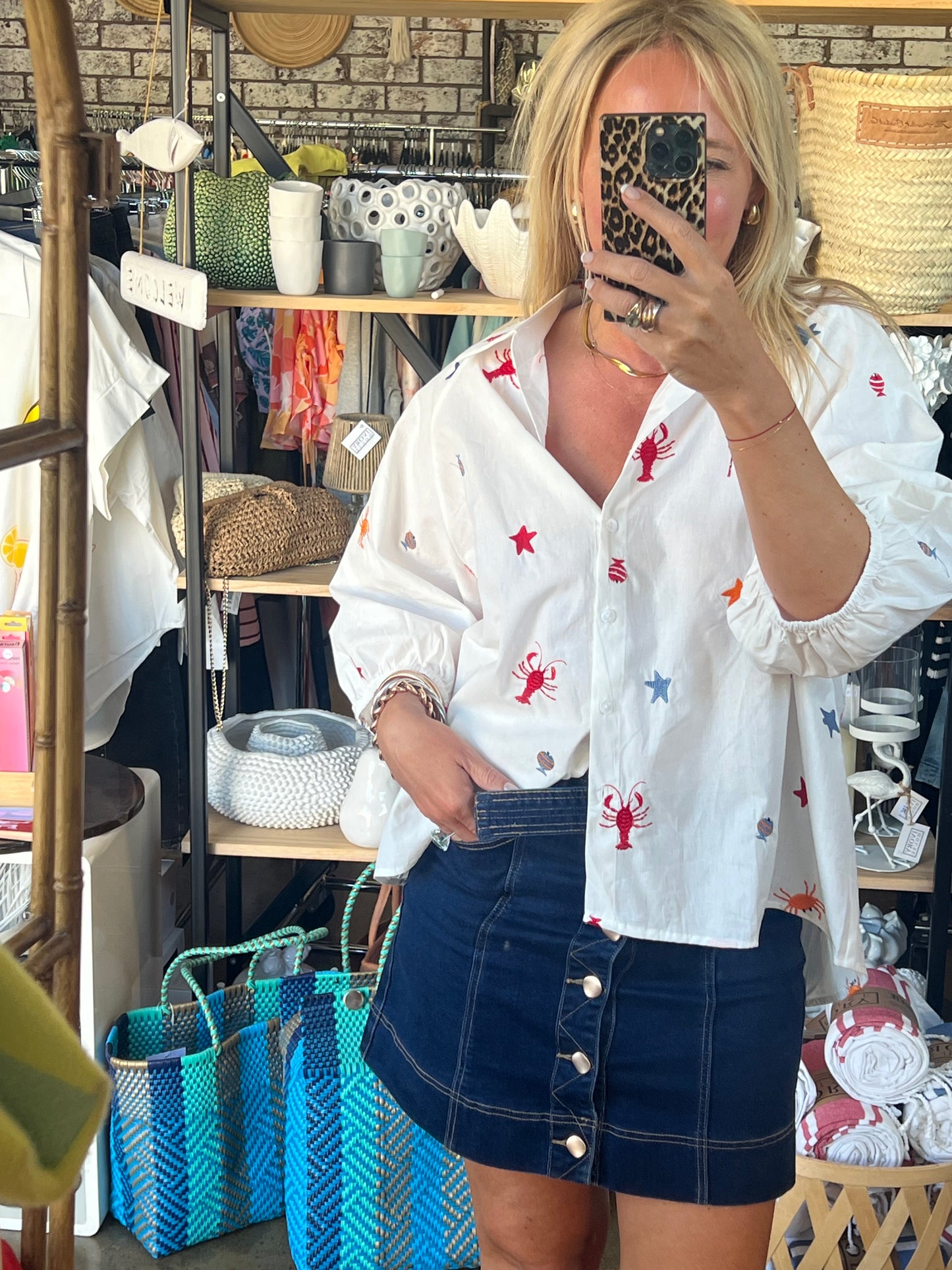 Embroidered Seaside Shirt Top