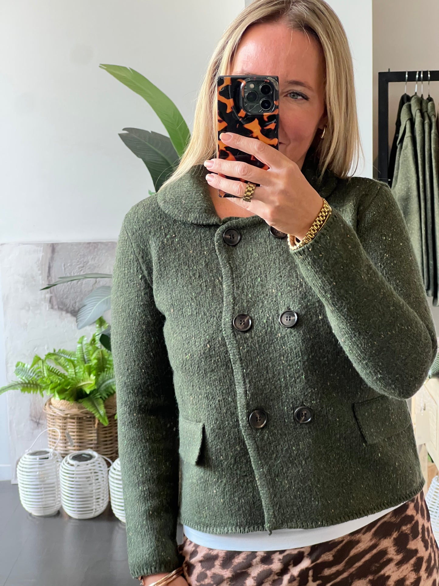 Speckled Knit Winter Cardi Jacket- olive