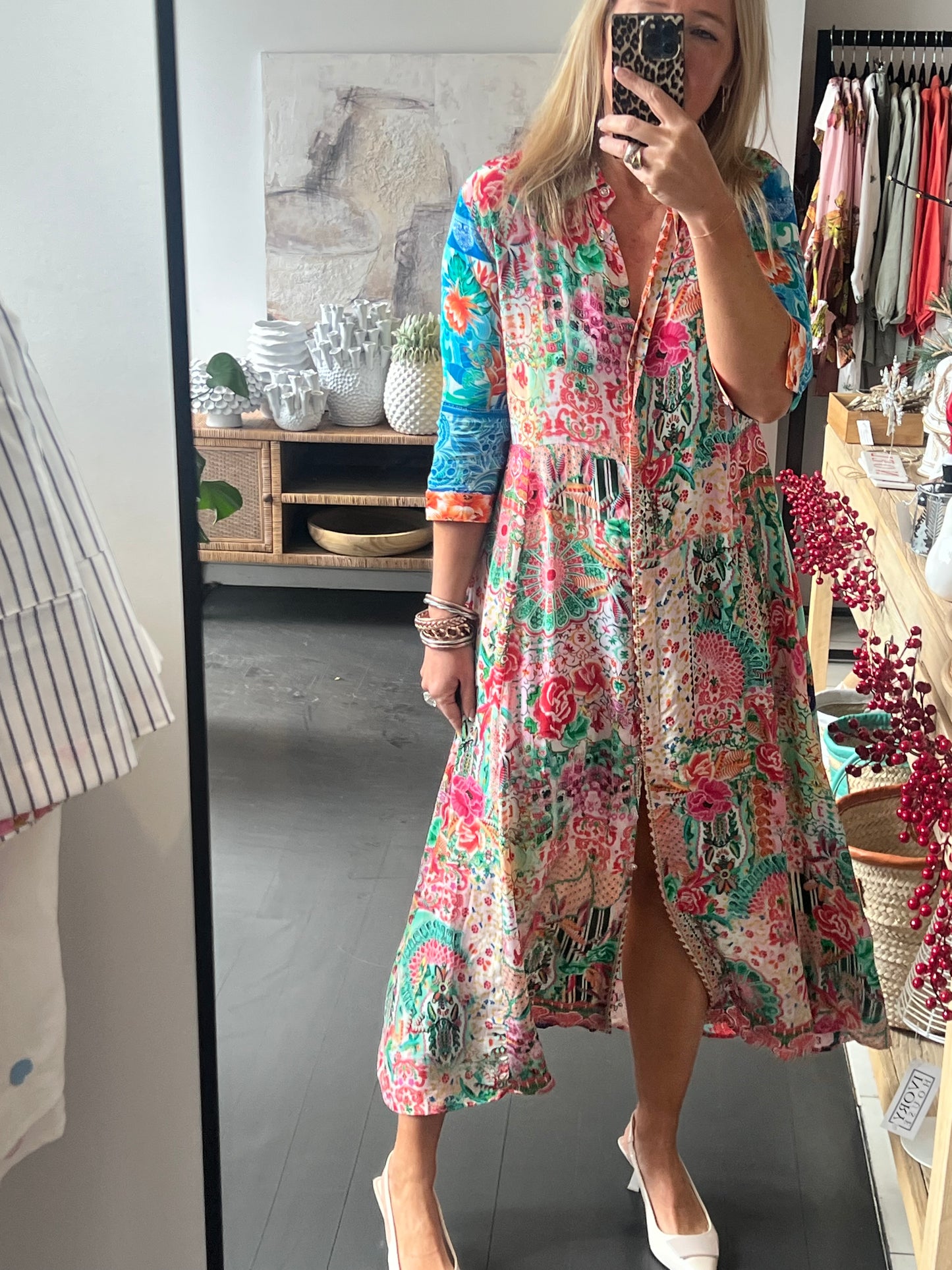 Slinky Floral Resort Shirt Dress