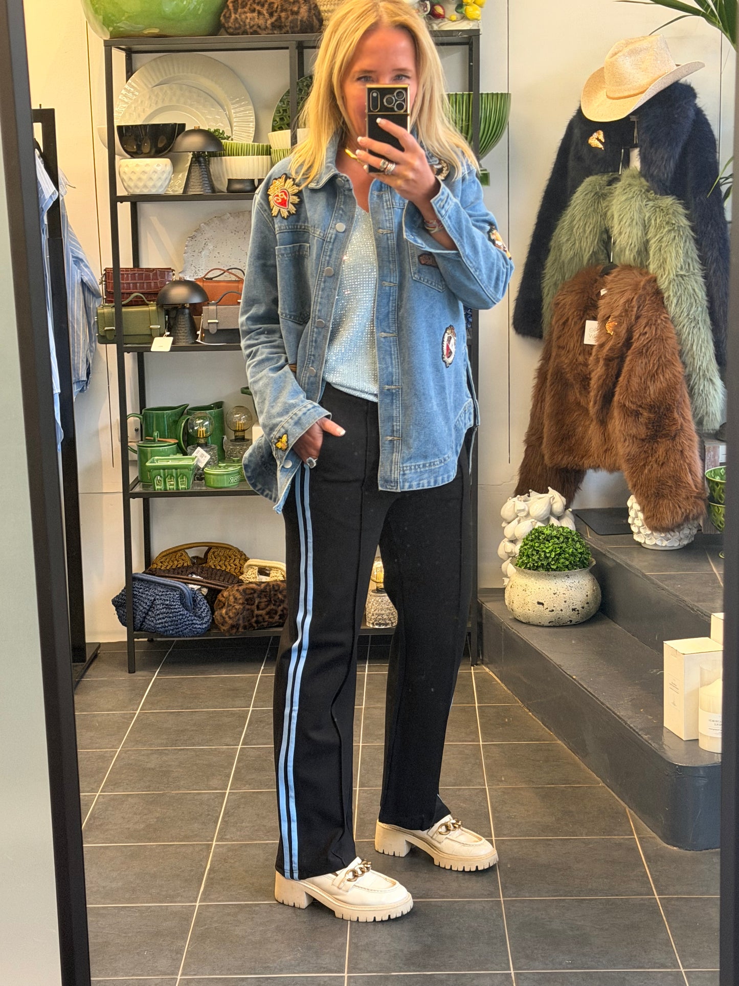 Pinstripe Ponti Pintuck Pants- blue stripe