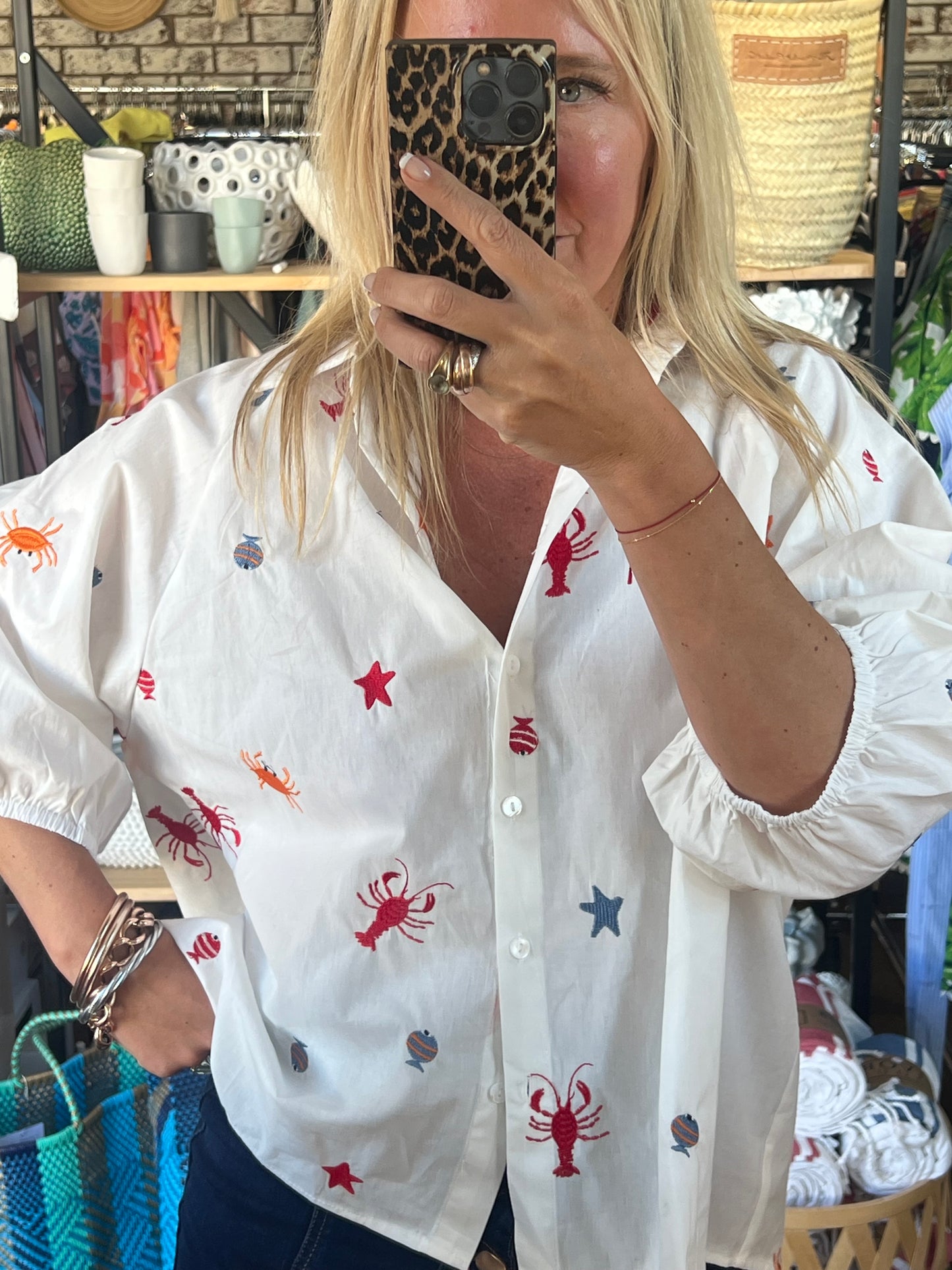 Embroidered Seaside Shirt Top
