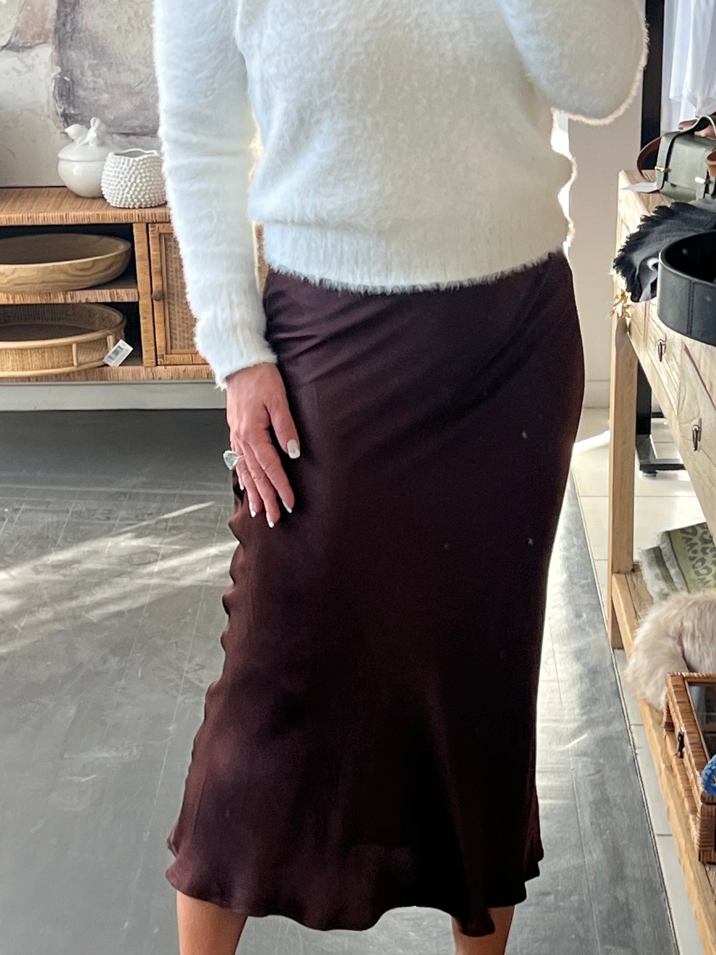Slinky Midi Skirt - chocolate brown