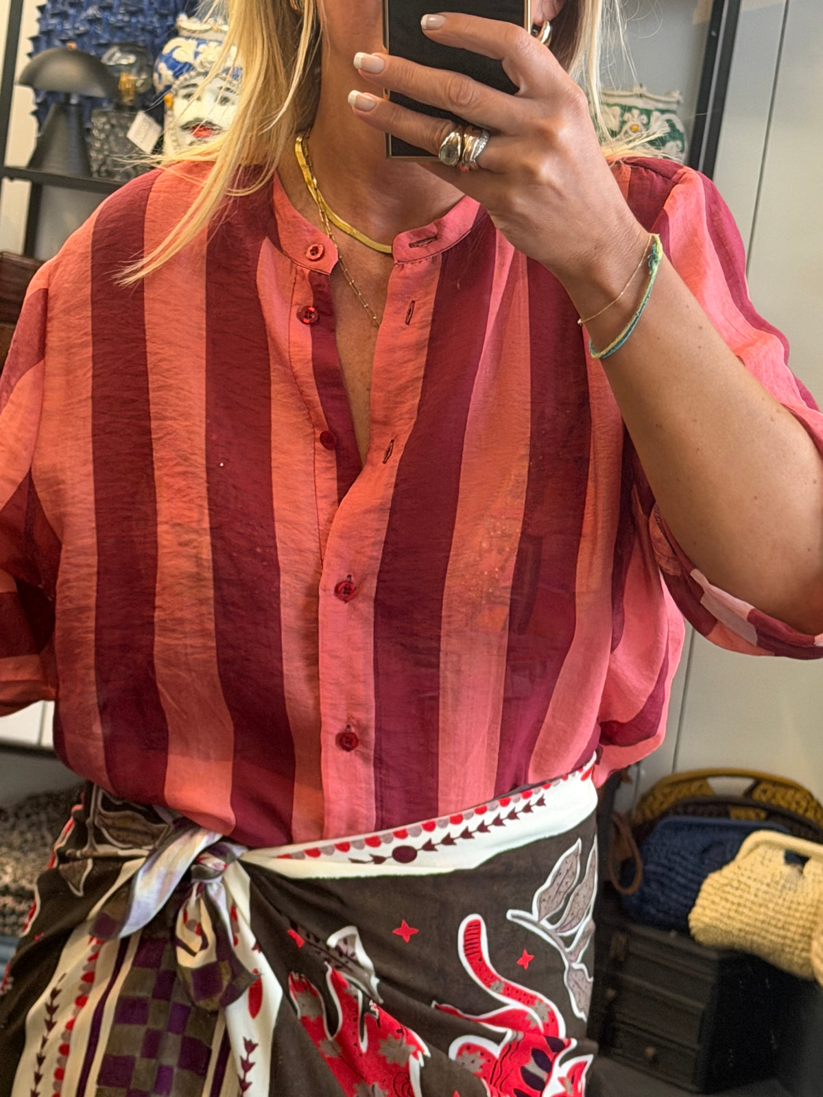 Stripe Shirt -salmon & cherry by Have One