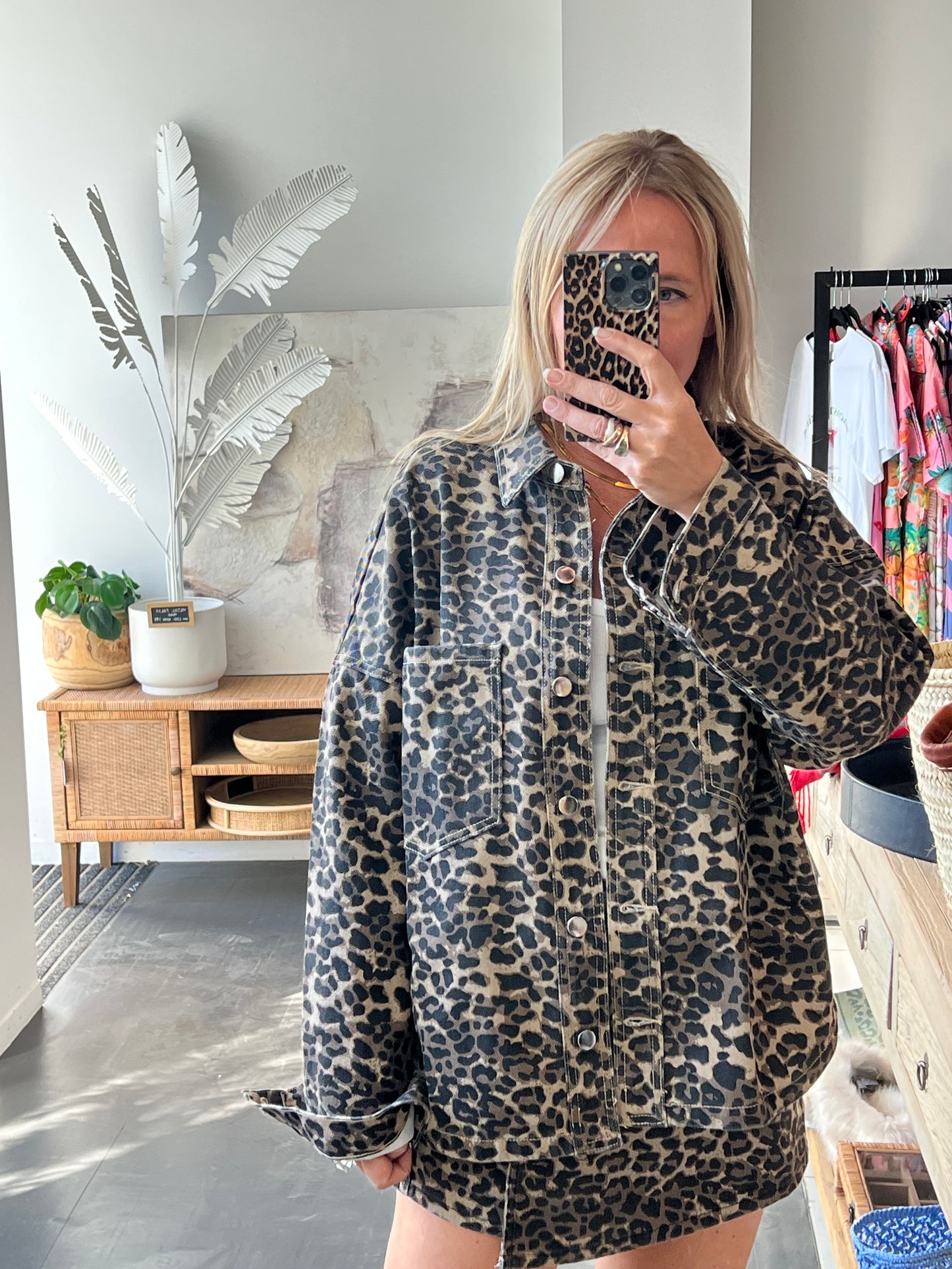 Denim Leopard Shirt Jacket shacket