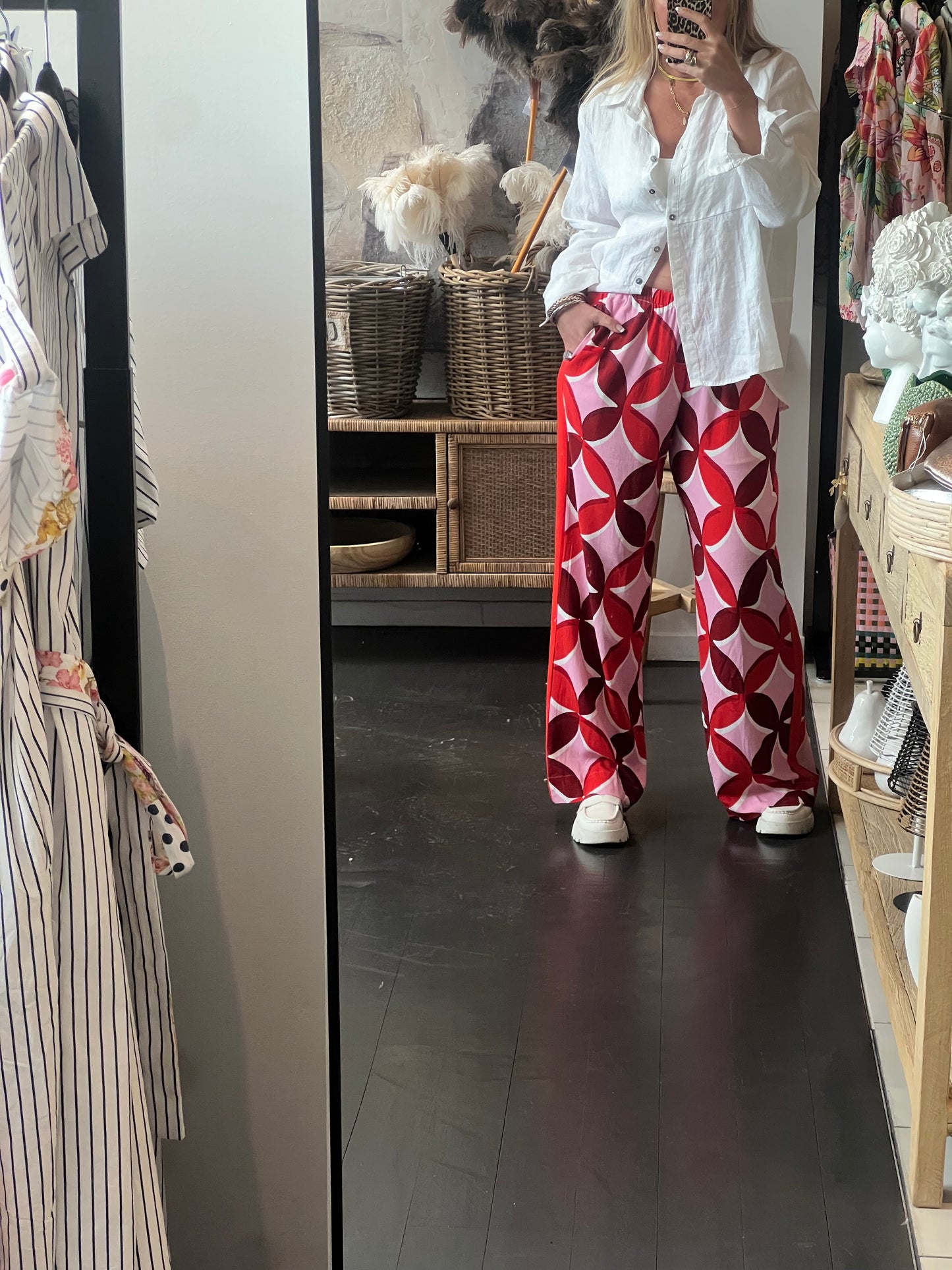 Retro Racer Lounge Pants- pink red